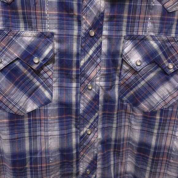 Rustler Pearl Snap Western Shirt Mens Lg Short Sleeve Cowboy Rodeo Silver VTG - Picture 7 of 16